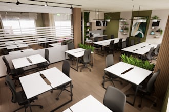 do office interior design, commercial space, coworking space, free walkthrough