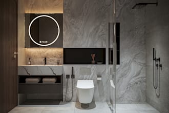 design a modern and realistic 3d bathroom interior using 3ds max and corona