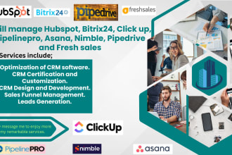 setup hubspot bitrix24 pipedrive nimble click up  pipelinepro asana freshsales