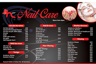 design salon, spa, gym, café menu or price list, menu board, digital tv menu