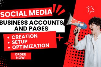 create and setup social media accounts and setup design facebook business pages