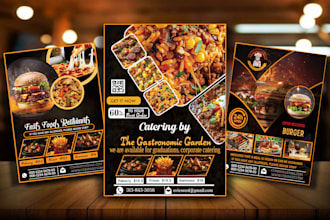 do restaurant menu, food, catering flyer, postcards and brochure design