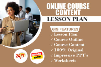 prepare course online learning content and curriculum, lesson plan, content
