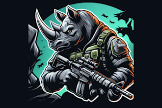 design beautiful wild rhino esports gaming mascot logo for you in 12 hours