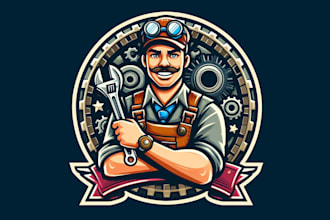 design super mechanic repairman badge mascot logo for you in 24 hours