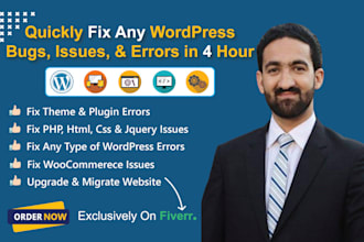 quickly fix any wordpress bugs, issues, errors in 4 hour