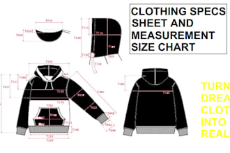 create fashion techpack, clothing size chart and critical measurements