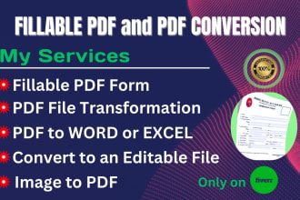 transform PDF to word excel, will create or redesign fillable PDF form, invoice