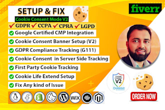setup google consent mode v2 gdpr ccpa compliance cookie consent banner with GTM