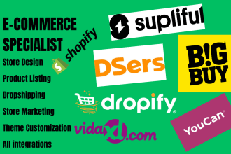 shopify store design, supliful, bigbuy, dsers, youcan, vidaxl, dropify, salehoo