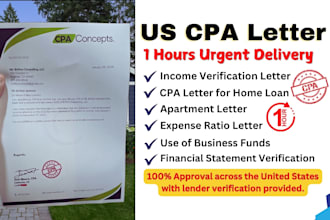 write verified CPA letter, income letter, expense ratio letter, mortgage letter