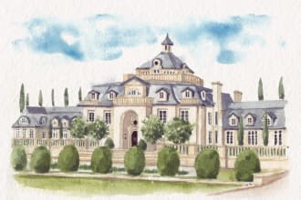 paint your wedding venue photo in watercolor illustration