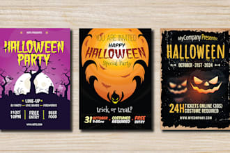 design any halloween designs like flyers, banners, flags, wallpapers, posters