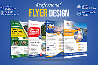 design business flyer, postcard, door hanger for solar, junk removal, pressure