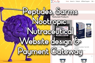 design peptides, sarms, nootropic nutraceutical website with payment gateway
