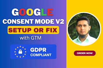 setup cookie consent banner and google consent mode v2 ga4 through GTM