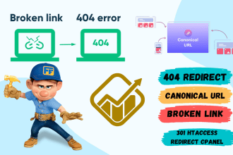 fix 404 redirect, broken link, canonical url