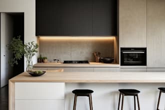 3d design kitchen , cabinet, and bathroom interior with render