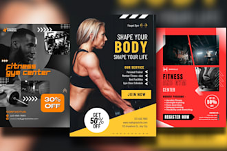 design gym, health and fitness, boxing, spa, club and personal trainer flyer