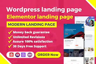 build responsive wordpress landing page design, elementor landing page