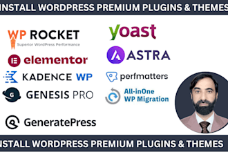install elementor , kadence, perfmatters, wp rocket, astra, yoast seo pro
