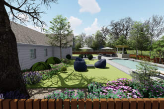 do landscape design, garden, backyard, swimming pool and render images