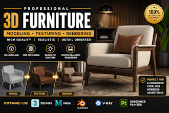 create 3d furniture modeling, texturing, and realistic rendering