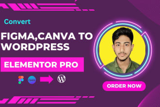 convert figma canva html PSD to wordpress elementor pro