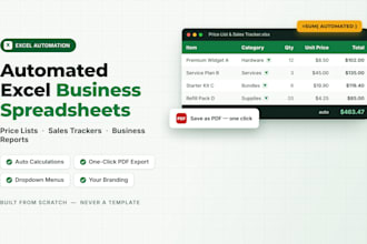 create an automated excel business spreadsheet, price list and tracker