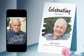 design obituary, funeral program and memorial card in 3 hours