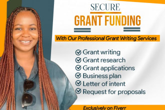 write grant proposal, research and apply for grant, business plan, rfp, 501c3