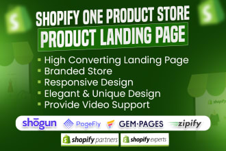 create one product shopify store,product landing page by pagefly,gempages,shogun