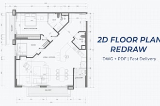 redraw floor plans in autocad from PDF, sketch or image