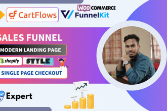 create wordpress sales funnel landing page with elementor cartflows, funnelkit