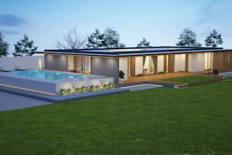design modern house, bars, cafe and restaurant 3d rendering