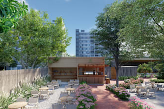 3d rendering of coffee shop landscape architecture