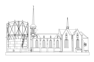 draw line art illustration building and landscape