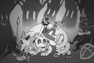 make illustration in 30s or rubber hose retro cartoon style handmade