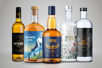 do label design for wine, vodka, gin, rum, whiskey, mockup, beer, tequila
