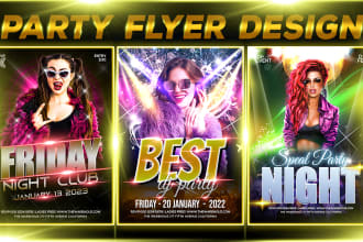design party, event, nightclub, dj, music, concert flyer and poster design