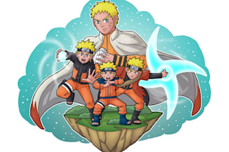 draw splash poster of cartoon and anime
