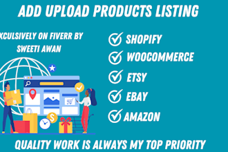 add upload products listing to shopify woocommerce etsy ebay amazon store