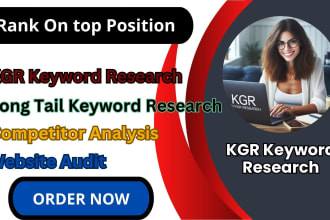 research SEO kgr long tail keywords and competitor analysis and audit