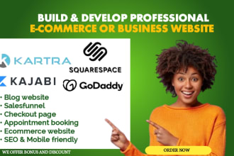do squarespace website design redesign godadddy website, kartra, kajabi expert
