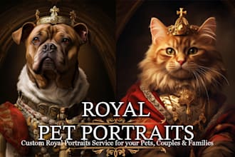 create custom royal pet portrait in expert quality in 2 hours
