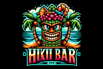 design different hawaiian tiki bar mascot logo for you only 15 hours
