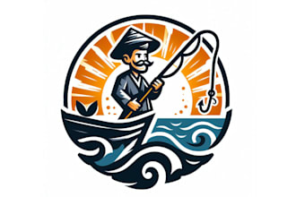 make an amazing fisherman mascot logo design for you in 24 hours