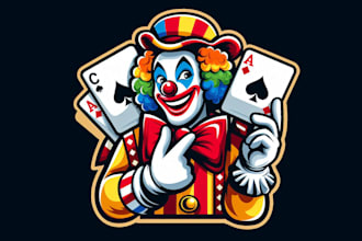 design super clown play card mascot logo for you in 12 hours