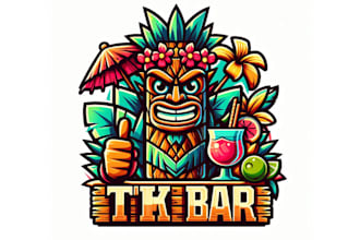 design awesome hawaiian tiki bar mascot logo for you ith express delivery