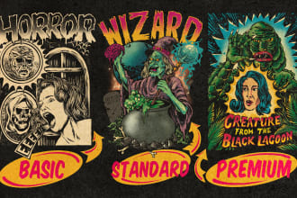 create an amazing retro horror cartoon illustration for your tshirt design